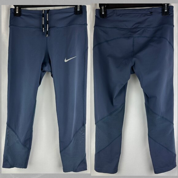 Nike Blue Slate Cropped Dri-Fit Running Leggings - Picture 1 of 15